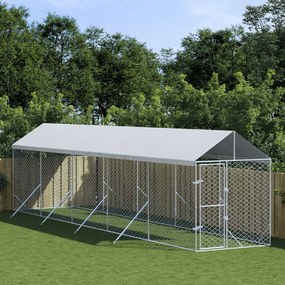 Cuccia Cani Da Esterno Tetto Argento 2x10x2,5 M Acciaio Zincato /