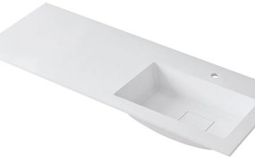 Lavabo integrale rettangolare vasca a destra L 120.5 x H 15 x P 46 cm in resina bianco lucido