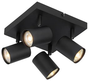Plafoniera moderna regolabile nera 4 luci quadrata - Jeana