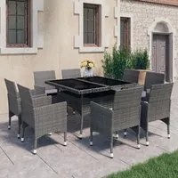 Set Mobili da Pranzo per Giardino 9pz Polyrattan e Vetro Grigio cod mxl 41697