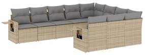 Set divano da giardino 10 pz con cuscini beige in polyrattan