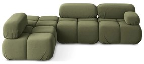 Divano angolare componibile verde chiaro (con penisola a sinistra) con rivestimento in velluto Lokua – Makamii