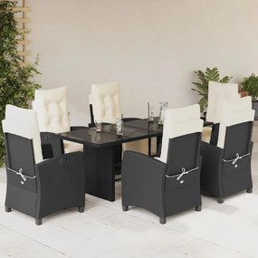 Set da pranzo da giardino 7 pz nero con cuscini in polyrattan