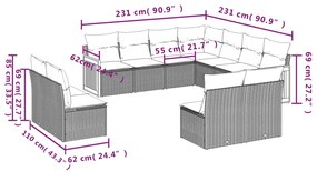 Set Divani da Giardino 11 pz con Cuscini in Polyrattan Grigio