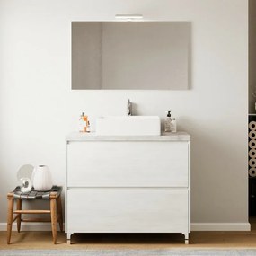 Mobile bagno a terra 80 rovere bianco top cenere con specchio LED Lisbona
