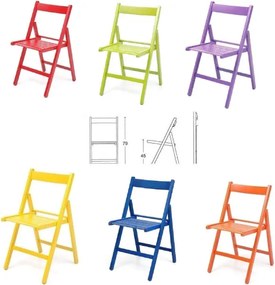 6 Sedie pieghevoli in legno colorate listellare Rosso,Verde,Viola,Giallo,Blu,Arancione