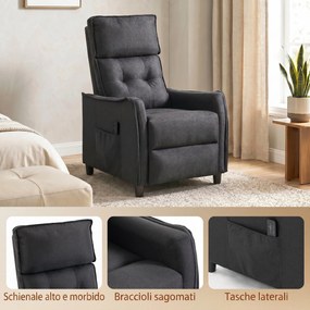 Poltrona Massaggiante  69x93x104 cm Reclinabile a 160° con Poggiapiedi e Telecomando Effetto Lino Grigio Scuro...
