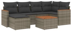 Set divani da giardino 7 pz con cuscini grigio in polyrattan