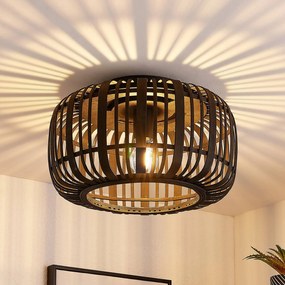 Plafoniera soffitto Canyana Lindby, dimmerabile, Legno scuro, Soggiorno / Sala da pranzo, Legno, Campagna / Rustiche, Plafoniera