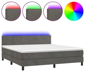 Letto a Molle con Materasso e LED Grigio Scuro 180x200 cm