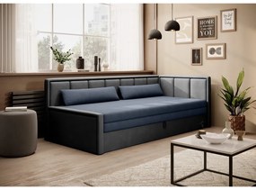 Divano blu/grigio allungabile/con contenitore e rivestimento in ciniglia 214 cm Fulgeo – ELTAP