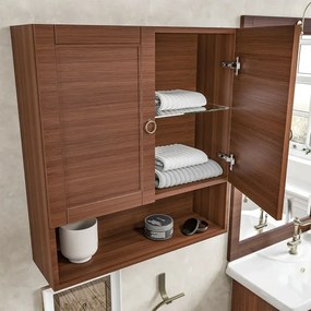 Pensile bagno sospeso 60 cm noce con ripiano in vetro e vano Romantica