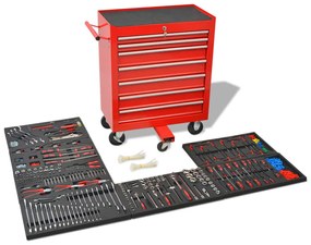 Carrello Portautensili Officina Con 1125 Utensili Acciaio Rosso /