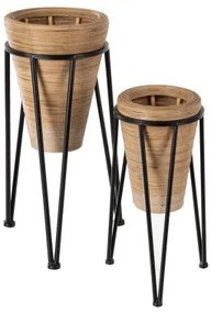 Set di vasi da fiori 34 x 34 x 58 cm Naturale Nero Metallo Bambù (2 Unità)