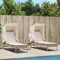 Lettini Prendisole 2 pz con Baldacchino e Tavolino Polyrattan 3261573