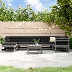 Set Divani da Giardino 8pz con Cuscini in Legno Massello Grigio