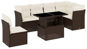 Set divani da giardino 7 pz con cuscini marrone in polyrattan