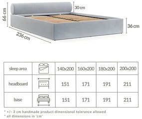 Letto matrimoniale imbottito marrone chiaro con contenitore e rete inclusi 180x200 cm Solvo – Maison de Rêve