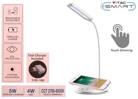 Lampada Led Da Tavolo 4W CCT Dimmerabile Con Caricatore Wireless QI Smartphone Base Rotondo SKU-8605