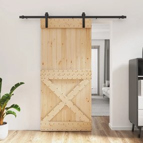 Porta Scorrevole Con Set Hardware 95x210 Cm Legno Massello Pino /