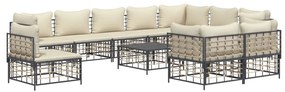 Set divani da giardino 11pz con cuscini in polyrattan antracite