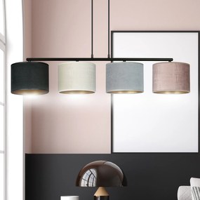 Lampadario 4 Luci Ganesha In Acciaio Nero E Paralumi In Tessuto Multicolore