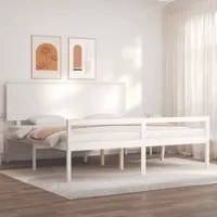 Giroletto Testiera Bianco Super King Size in Legno Massello 3195497