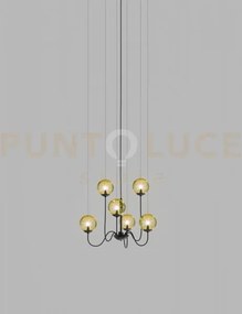 Puppet sospensione 6p ambra trasparente nero opaco 6 luci attacco  g9