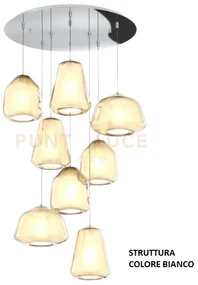 Sospensione bianco 8 luci tonda vetri 2x alpha + 3x beta + 3x gamma...