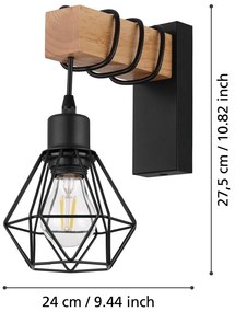 Lampada da parete nera/di colore naturale TOWNSHEND 5 – EGLO