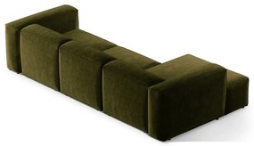 Divano angolare verde (con penisola a sinistra/con chaise lounge) con rivestimento in velluto a coste Bergamo – Cosmopolitan Design