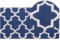 Tappeto tappetino Lana Blu 80 x 150 cm Traliccio Motivo Quadrifoglio Trapuntato a Mano Orientale Trifoglio Marocchino