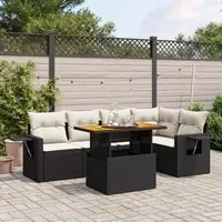 Set Divano da Giardino 6 pz con Cuscini Nero in Polyrattan 3271742