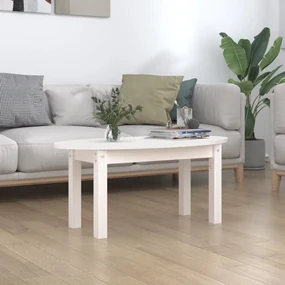Tavolino Da Salotto Bianco 80x40x35 Cm Legno Massello Di Pino /