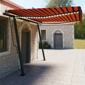 Tenda da Sole Retrattile Manuale LED 4,5x3 m Arancio Marrone