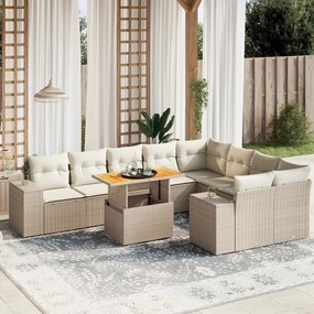 Set divano da giardino 10 pz con cuscini beige in polyrattan