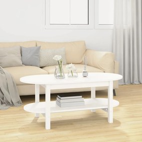 Tavolino Da Salotto Bianco 110x55x45 Cm Legno Massello Di Pino /
