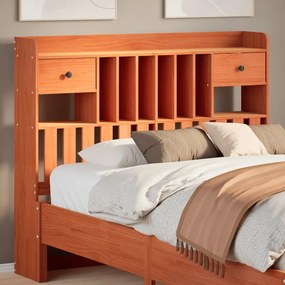 Testiera Con Ripiani Marrone Cera 135 Cm İn Legno Di Pino /