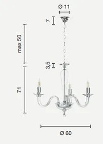 Lampadario in vetro a luci ravel trasparente-oro lp.ravel-3-oro