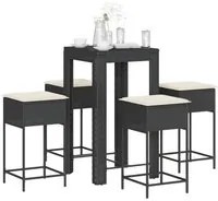 Set Bar da Giardino 5 pz con Cuscini in Polyrattan Nero 3261449