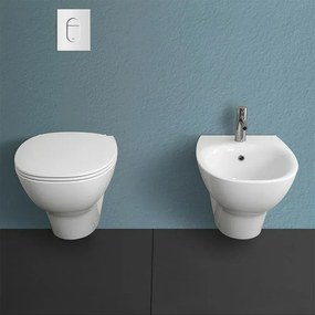 Sanitari sospesi Rimless Morning scarico a parete e sedile originale