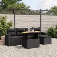 Set Divano da Giardino 6 pz con Cuscini Nero in Polyrattan 3271286