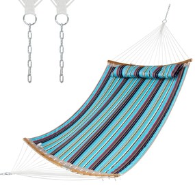 Costway Amaca resistente da esterno con cuscino smontabile, Amaca portatile con barra di sospensione in bambù Blu