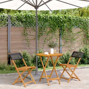 Set Da Bistrot 3 Pz Nero İn Polyrattan E Legno Massello /