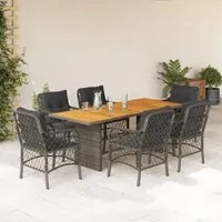 Set da Pranzo da Giardino 7 pz con Cuscini in Polyrattan Grigio 3212074