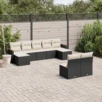 Set Divani da Giardino 9 pz con Cuscini Nero in Polyrattan 3226371