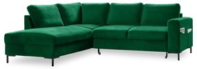 Divano letto angolare in velluto verde scuro (angolo sinistro) Lofty Lilly - Miuform