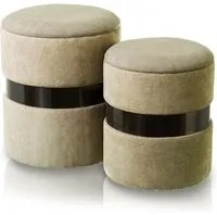 Set 2 Pouf Contenitore Rotondo Tortora Sgabello Poggiapiedi Capiente e Imbottito