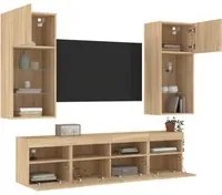 Mobili TV a Muro con LED 5pz Rovere Sonoma Legno Multistrato 3216745