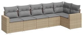 Set Divano da Giardino 6 pz con Cuscini Beige in Polyrattan